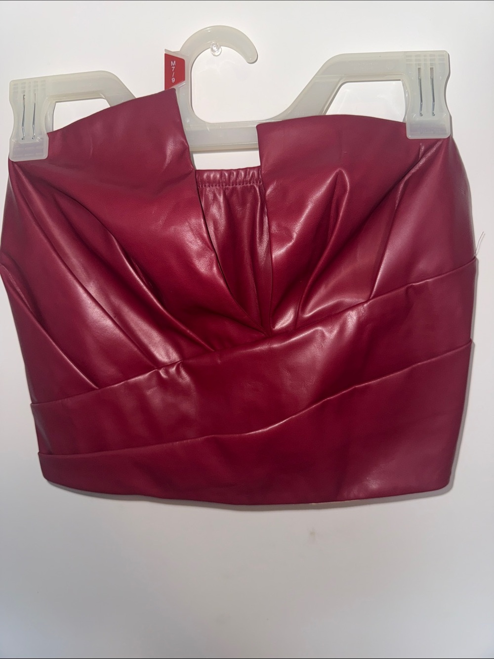 Missguided + Burgundy Faux Leather Strapless Crop Top